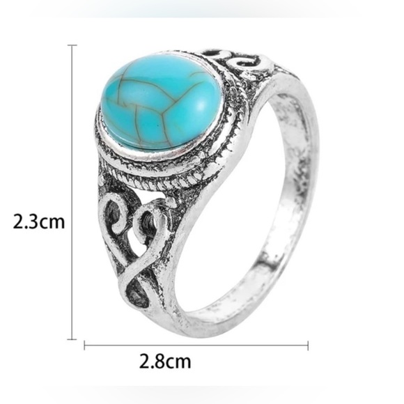 Faux Turquoise Antiqued Silver Ring - Picture 4 of 6